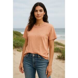 THE GREAT. Peach Paint Splatter Tee in Size 0 (XS) Relaxed Fit Luxury Basic